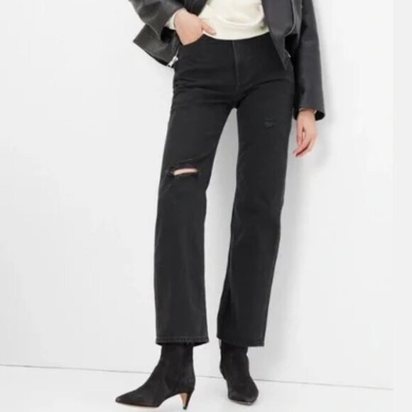 GAP '90s Loose High Rise Waisted Dark Washed Wash Straight Leg Fit Jeans Pant 00 - Picture 1 of 9